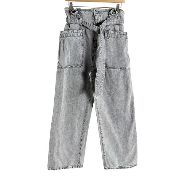 Agolde Aden Paperbag Belted Utility Wide Leg Jeans Rolling Thunder Gray Size 25 - Picture 4 of 13